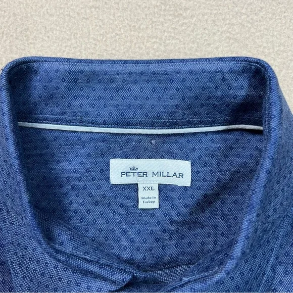 Peter Millar Shirt Mens XXL Blue Diamond Neat Button Down Long Sleeve Cotton - Picture 6 of 8